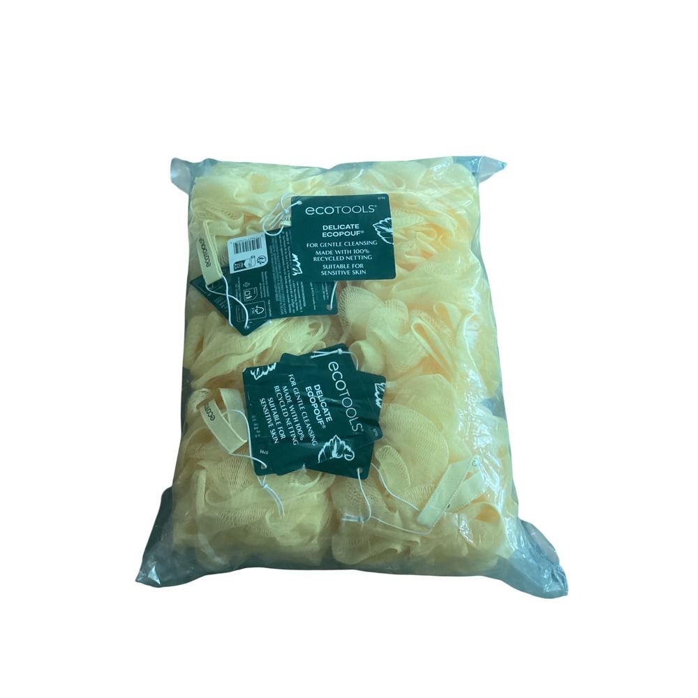 EcoTools Delicate EcoPouf 6 Pack Pastel Yellow Bath Sponge Recycled Netting 0795
